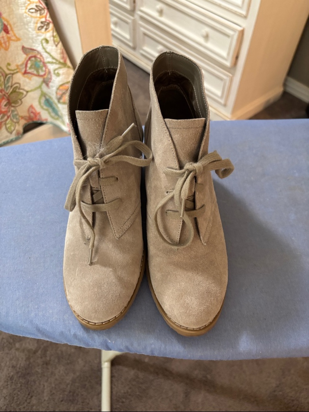 Susina Taupe Suede Lace-Up Ankle Booties